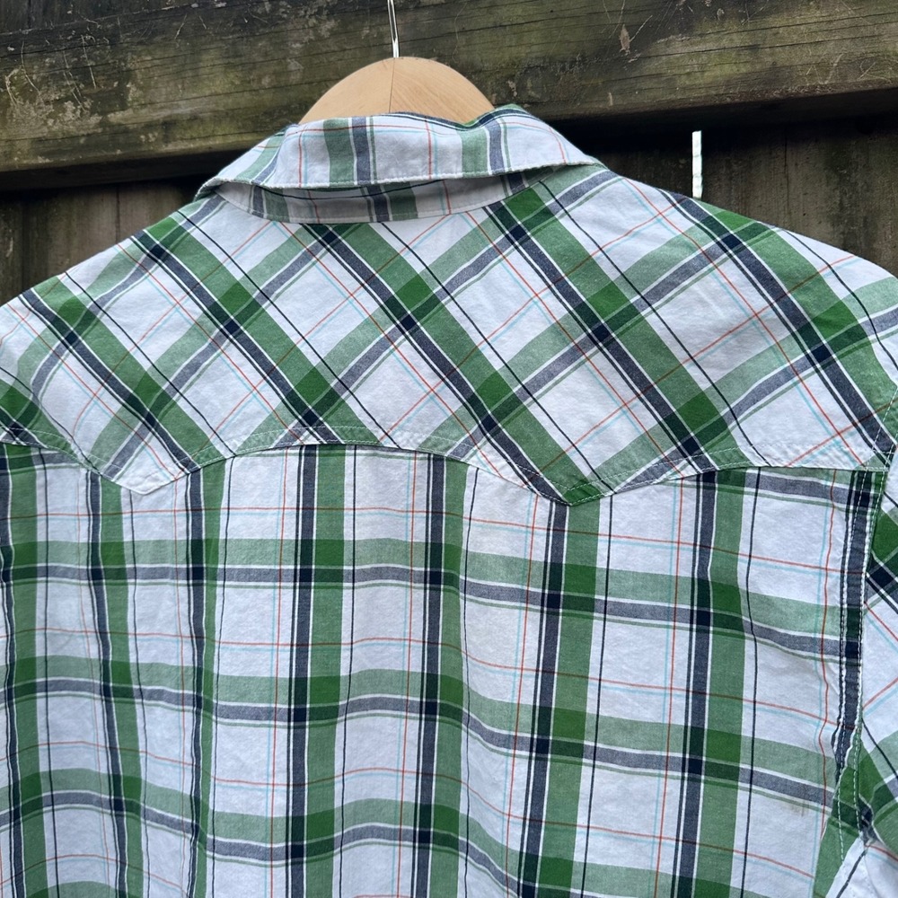 Aeropostale Plaid Western Pearl Snap Long Sleeve Shirt Green Sz Medium Retro Y2K - Picture 7 of 8